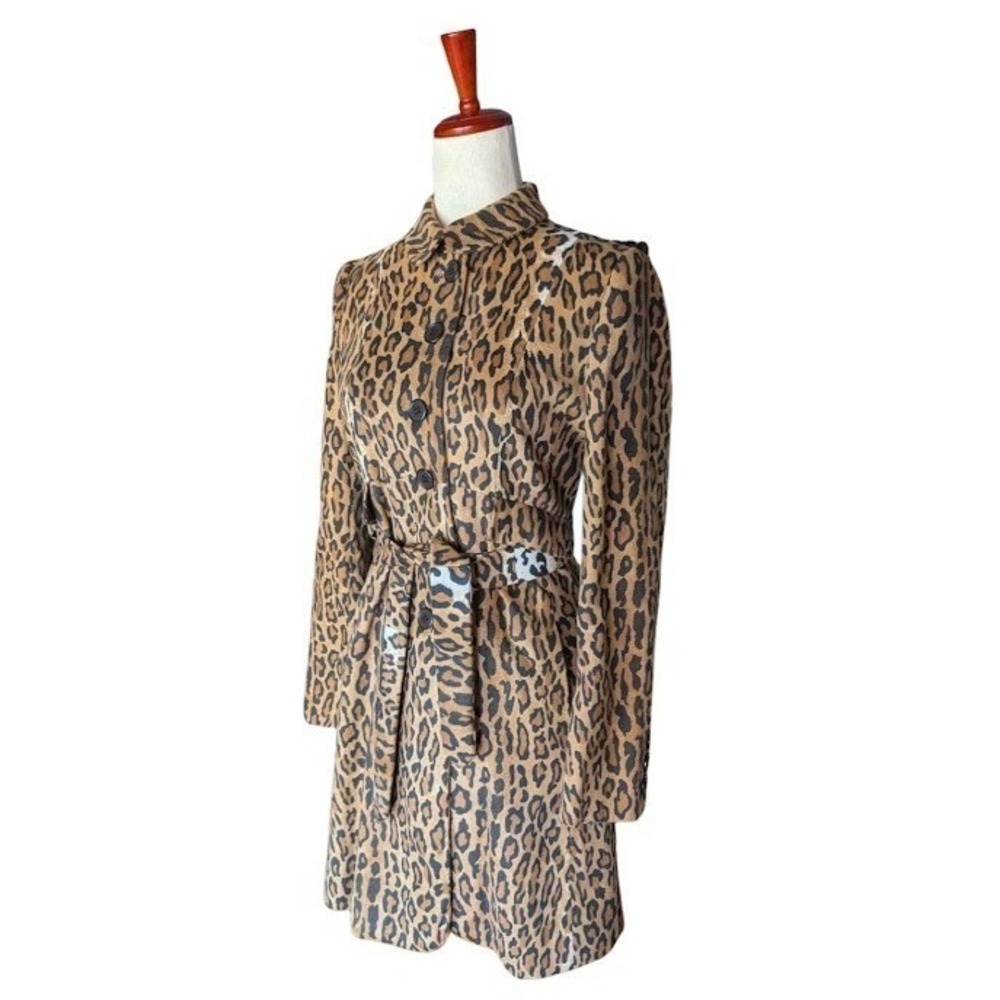 Moschino Cheap and Chic Leopard Print Trench Coat Brown Animal Pattern Size 6 - Picture 2 of 10